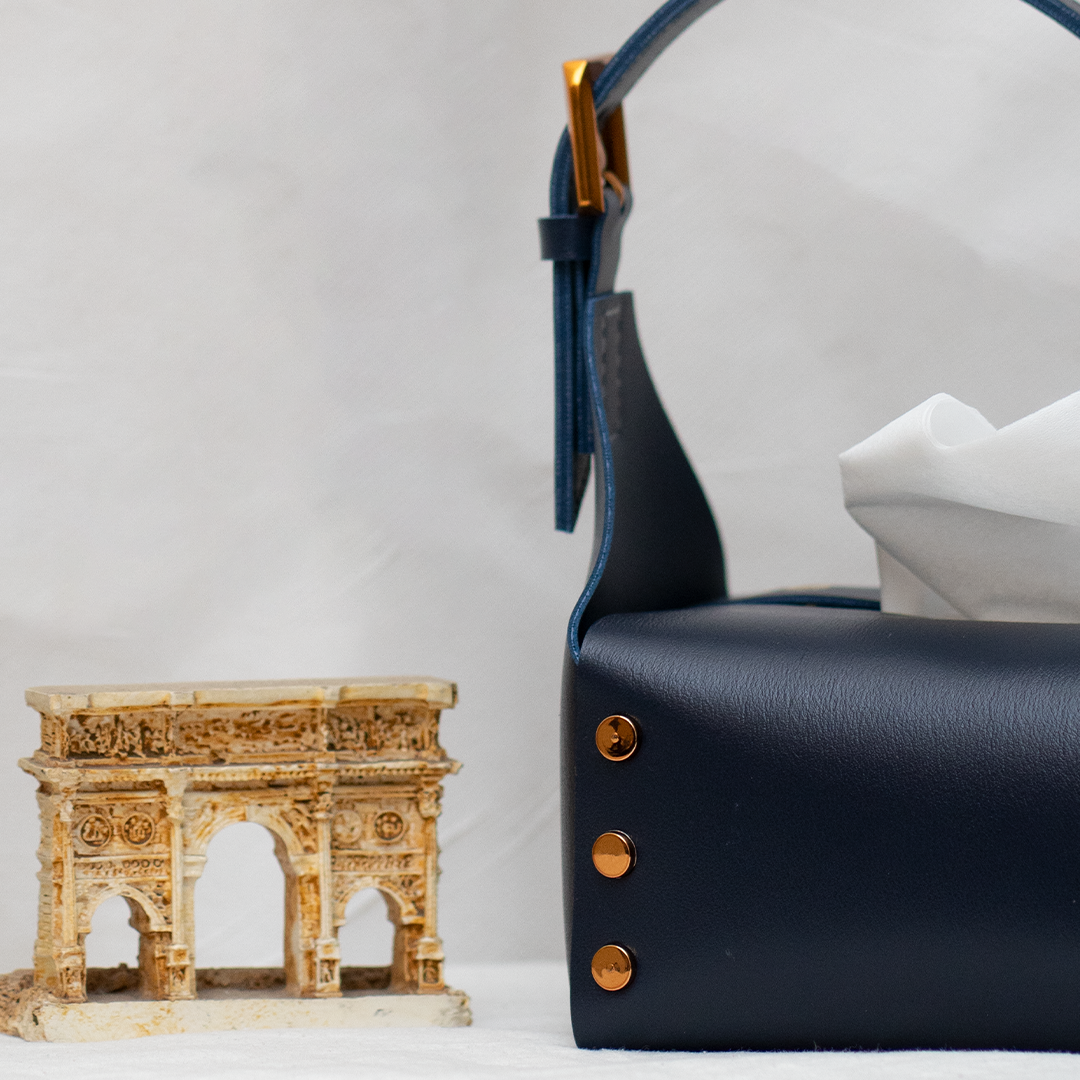 Navy Strap Tissue Box
