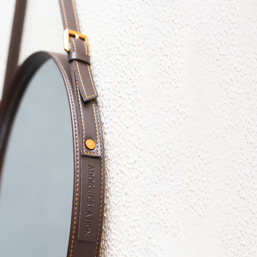 Dark Brown Strap Hanging Mirror