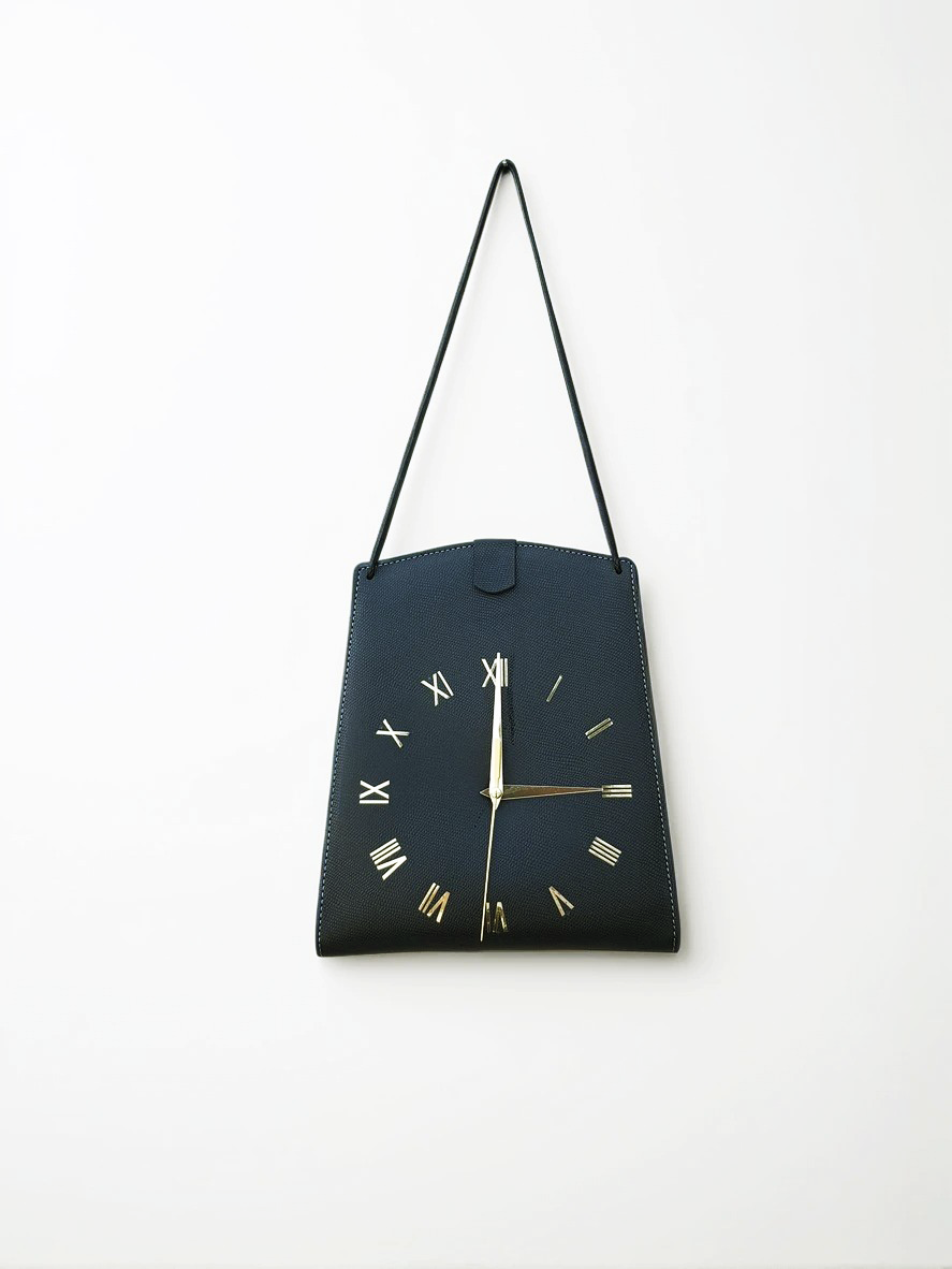 Black Leather pouch Clock