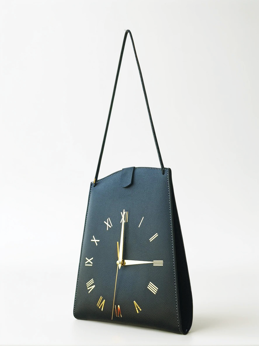 Black Leather pouch Clock