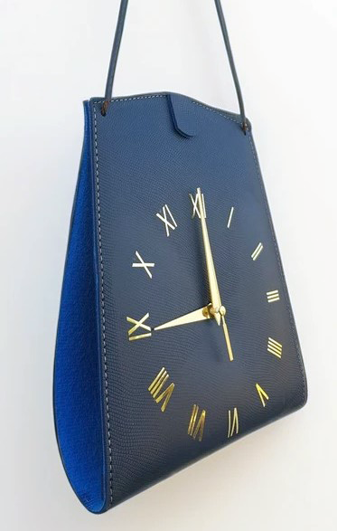 Navy Leather Pouch Clock